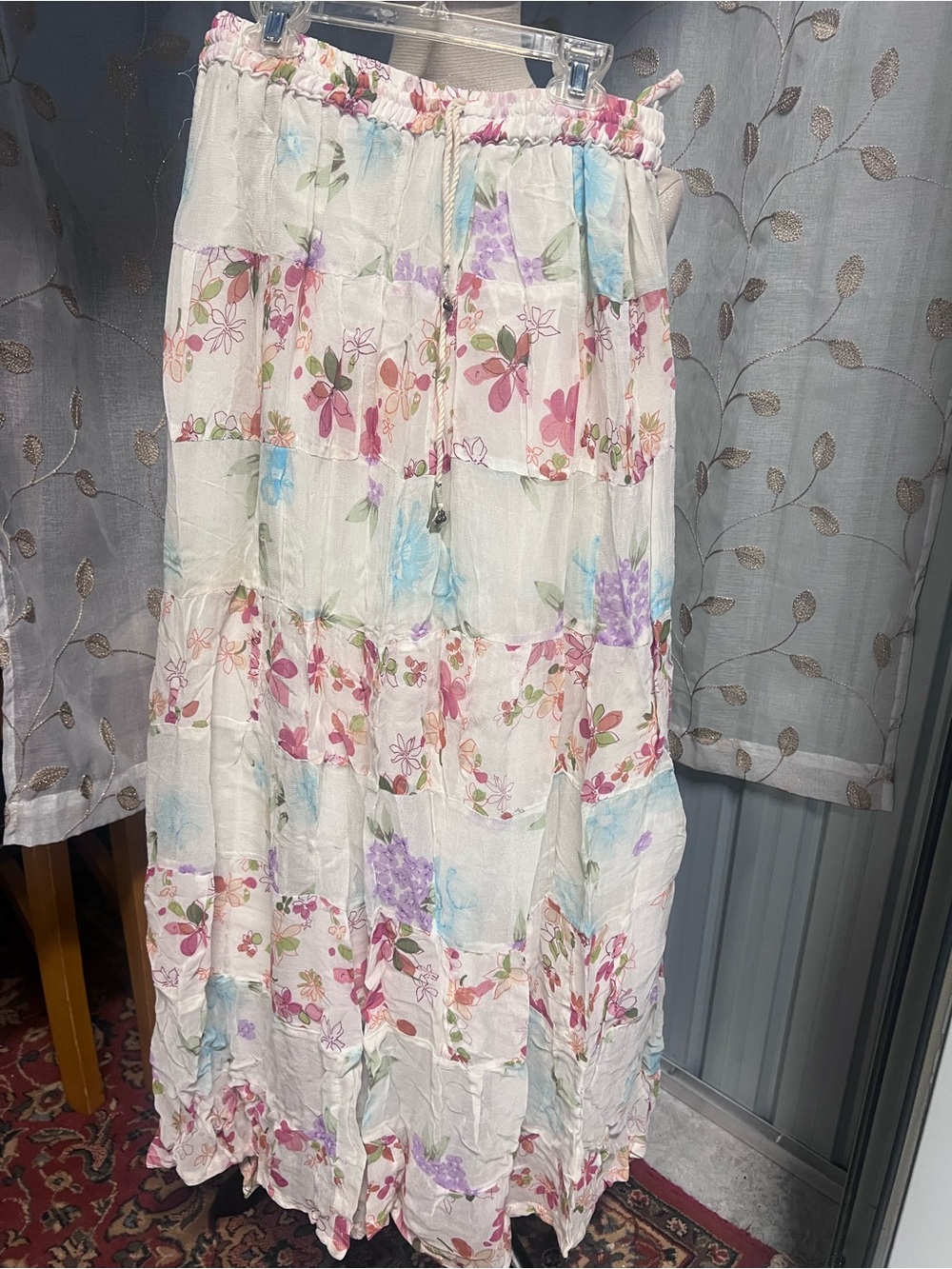 White Floral Tiered Maxi Skirt